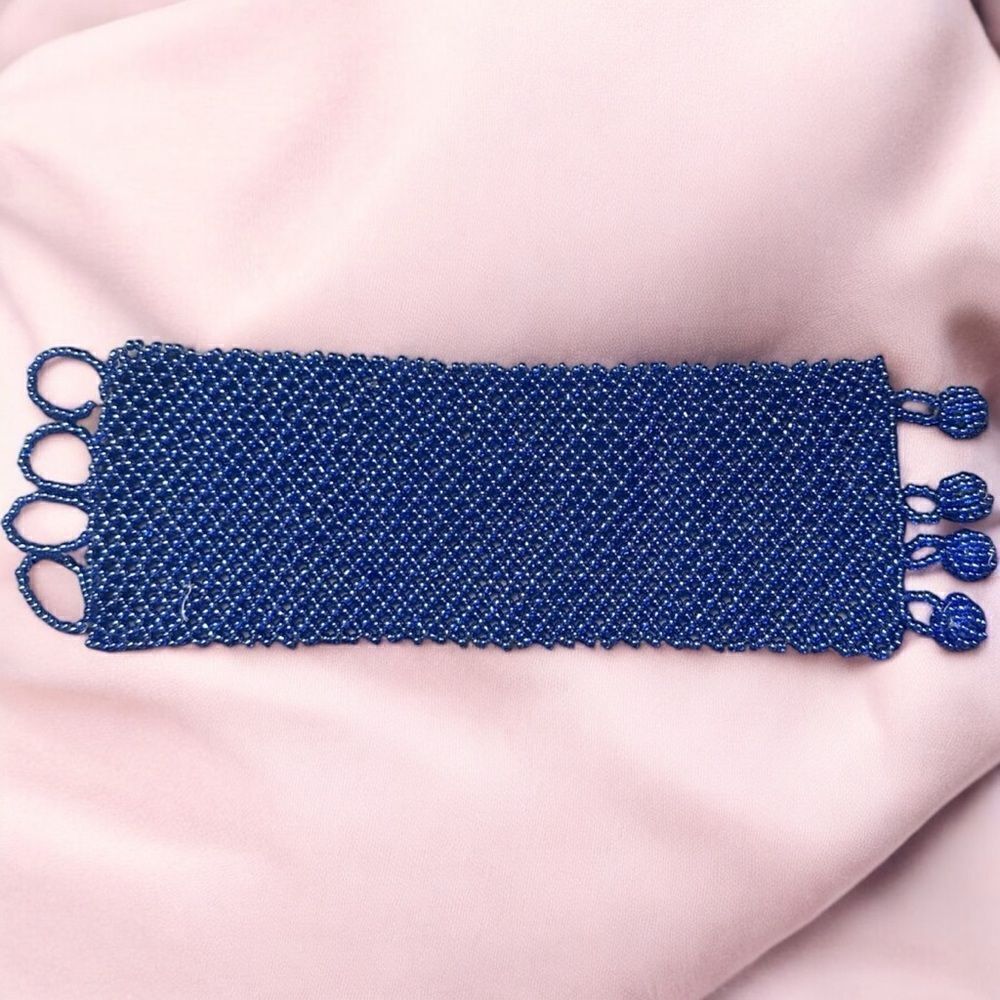 Handcrafted Beaded Blue Cuff Bracelet